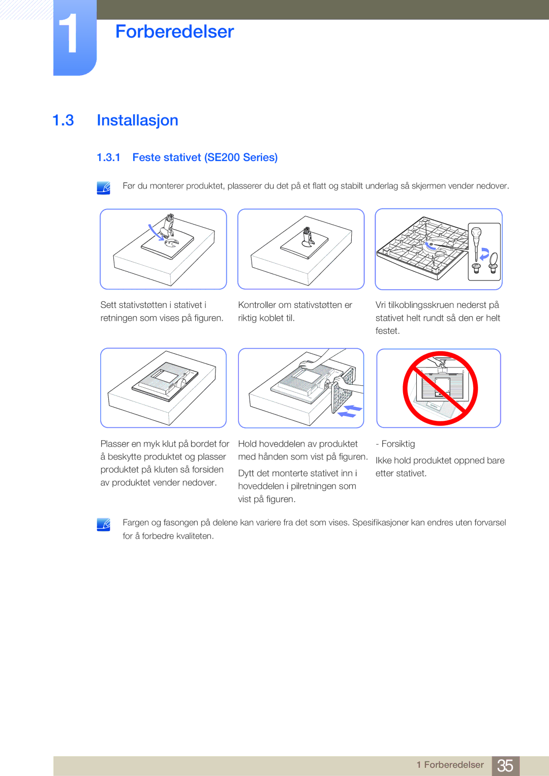 Samsung LS24E65KBWV/EN, LS22E45UDWG/EN, LS24E45UFS/EN, LS24E45KBL/EN, LS27E45KBH/EN Installasjon, Feste stativet SE200 Series 