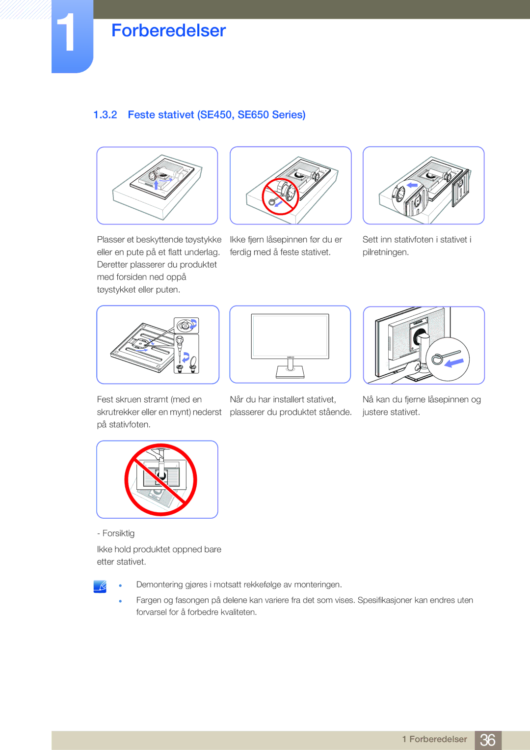 Samsung LS23E45KBS/EN, LS22E45UDWG/EN, LS24E45UFS/EN, LS24E45KBL/EN, LS24E45KBSV/EN manual Feste stativet SE450, SE650 Series 