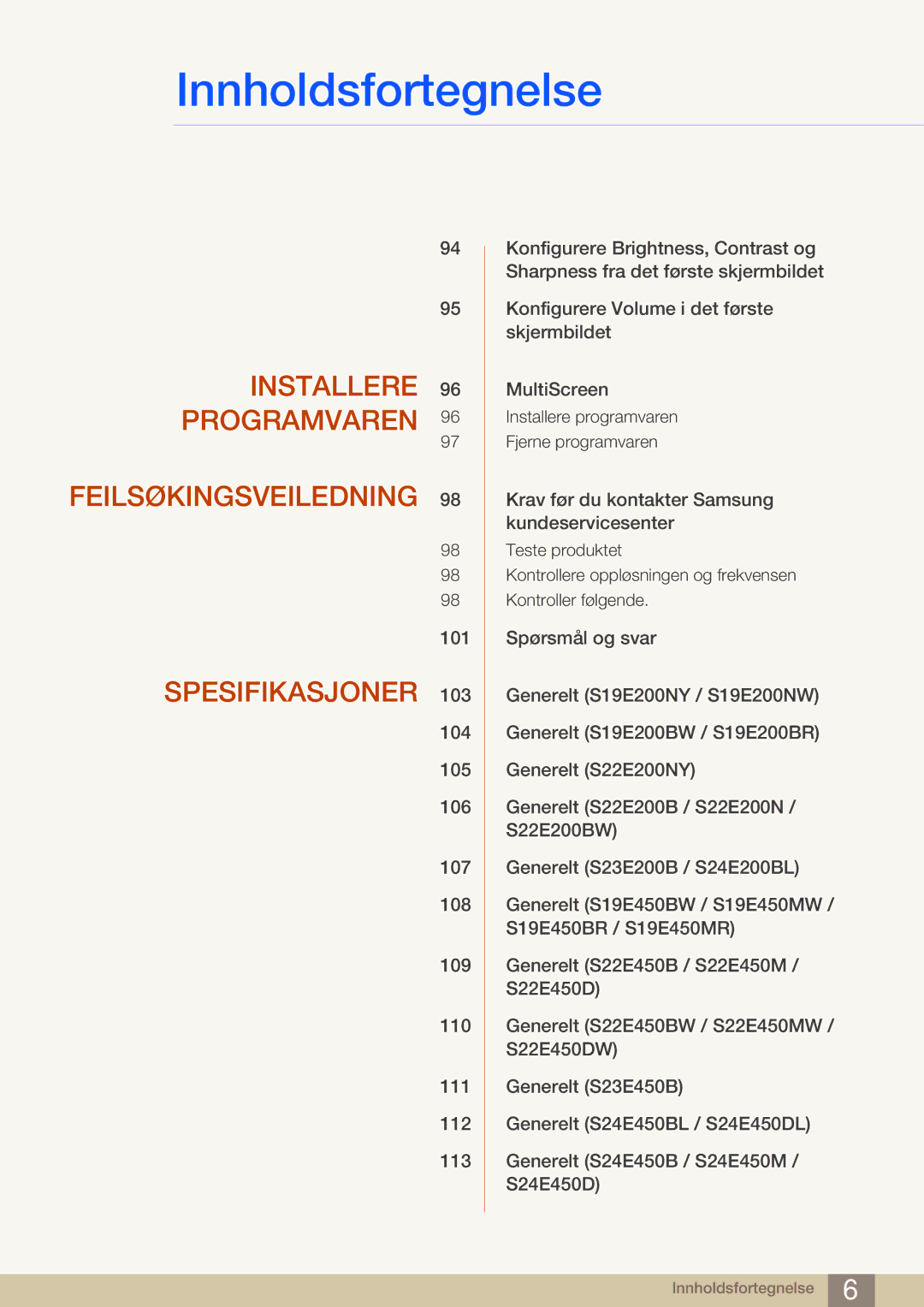 Samsung LS23E45KBS/EN, LS22E45UDWG/EN, LS24E45UFS/EN, LS24E45KBL/EN manual Installere Programvaren Feilsøkingsveiledning 