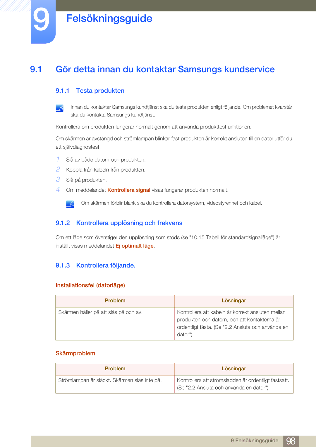 Samsung LS22E45KBS/EN, LS22E45UDWG/EN Felsökningsguide, Gör detta innan du kontaktar Samsungs kundservice, Testa produkten 