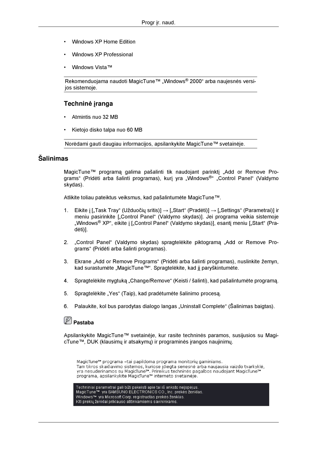 Samsung LS22EFHKFU/EN, LS23EFHKFV/EN manual Techninė įranga, Šalinimas 