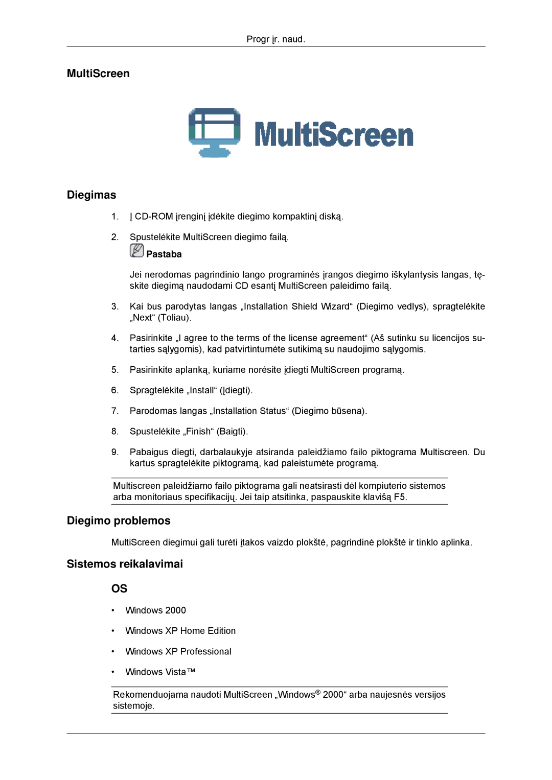 Samsung LS23EFHKFV/EN, LS22EFHKFU/EN manual MultiScreen Diegimas 