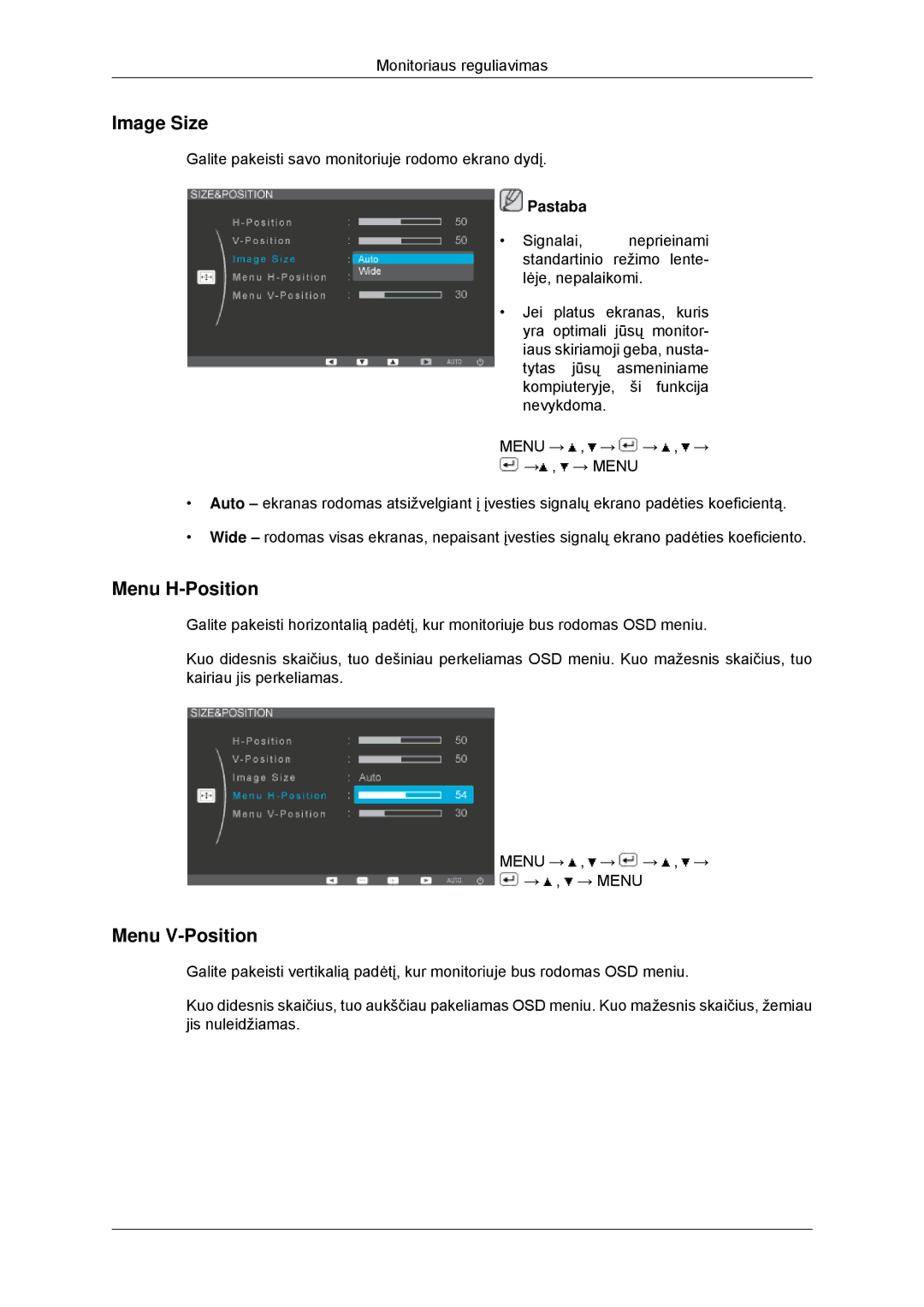 Samsung LS22EFHKFU/EN, LS23EFHKFV/EN manual Image Size, Menu H-Position, Menu V-Position 