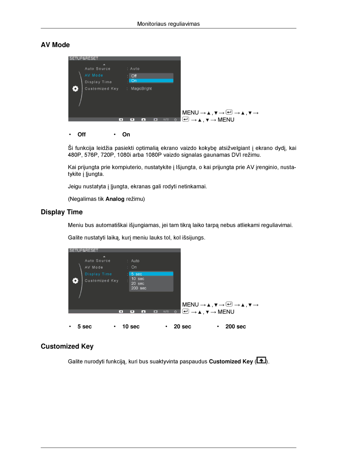 Samsung LS22EFHKFU/EN, LS23EFHKFV/EN manual AV Mode, Display Time, Sec 10 sec 20 sec 200 sec 