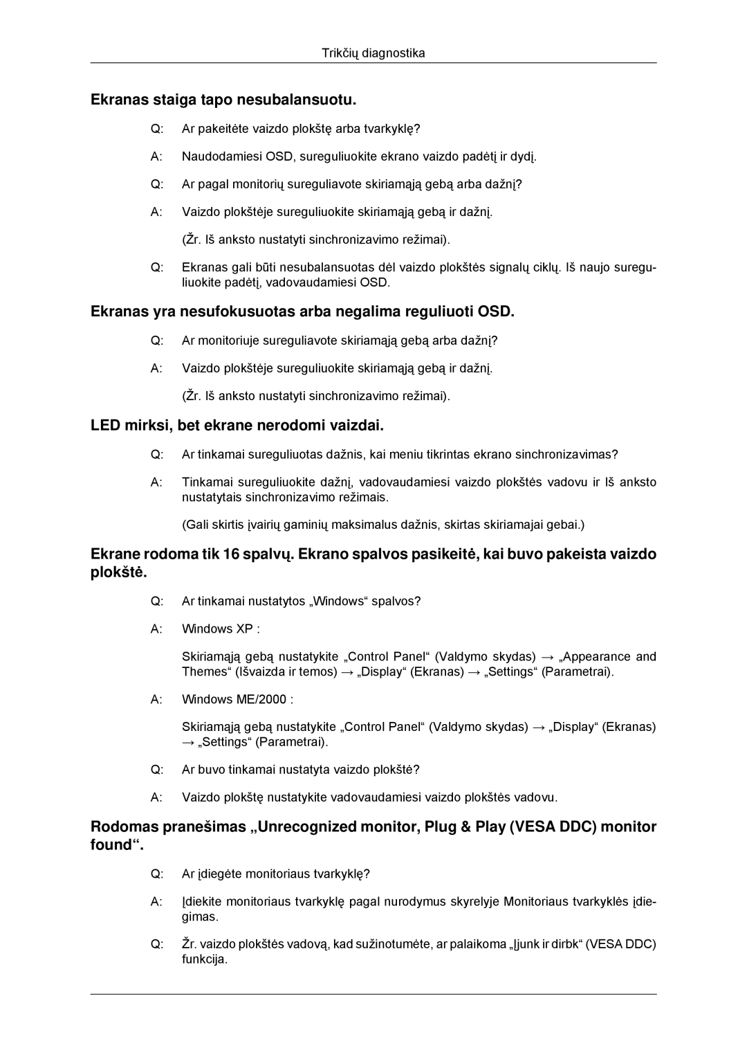 Samsung LS22EFHKFU/EN, LS23EFHKFV/EN manual Ekranas staiga tapo nesubalansuotu 