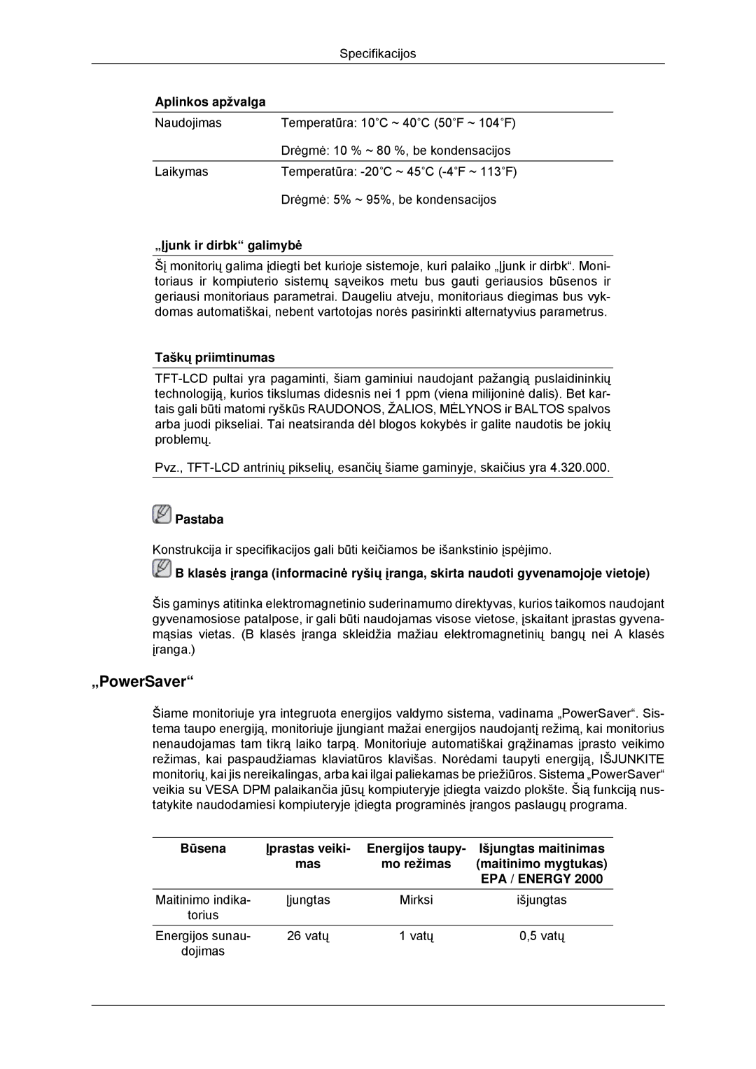 Samsung LS22EFHKFU/EN, LS23EFHKFV/EN manual „PowerSaver, Aplinkos apžvalga, „Įjunk ir dirbk galimybė, Taškų priimtinumas 