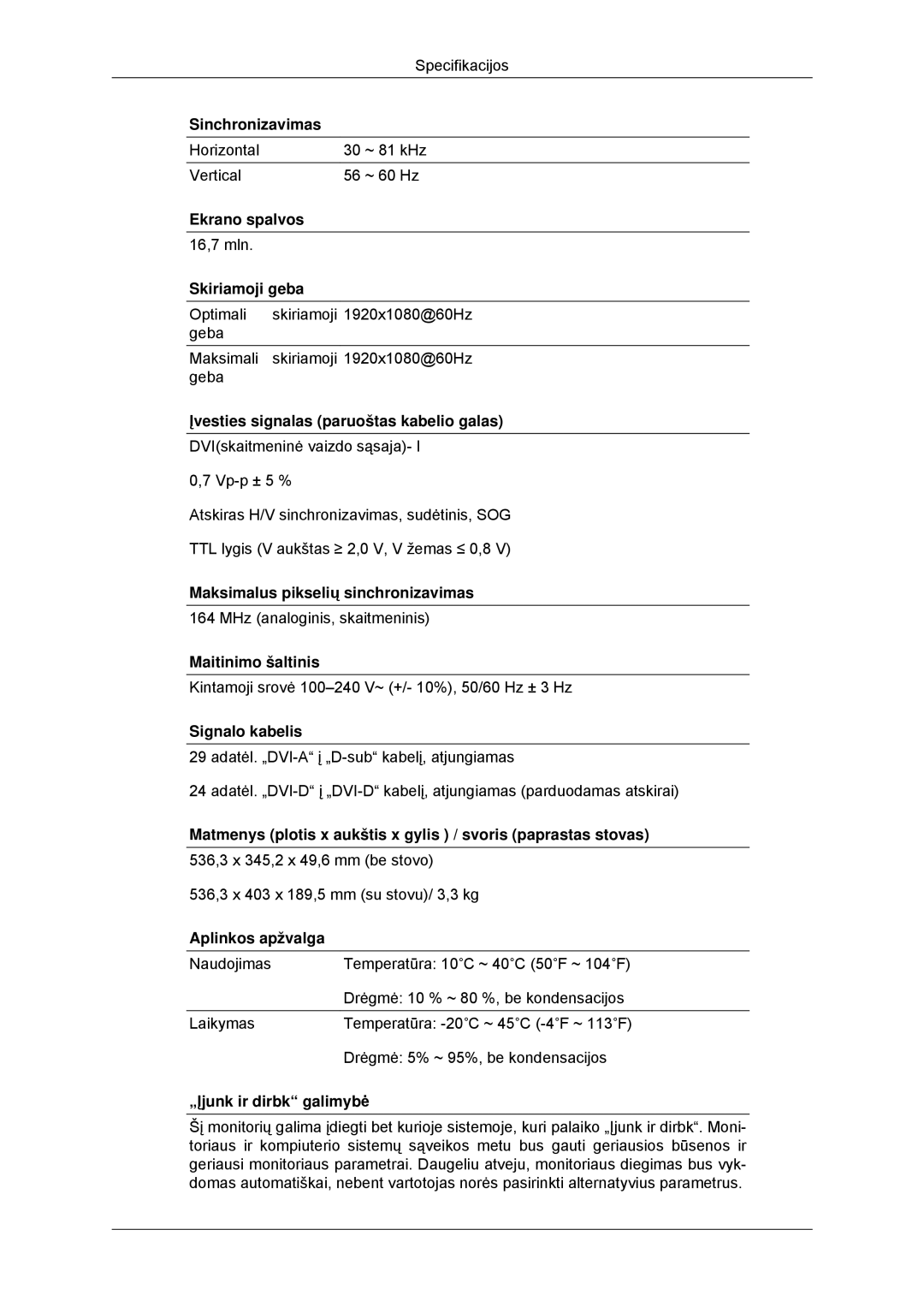 Samsung LS22EFHKFU/EN, LS23EFHKFV/EN manual Horizontal ~ 81 kHz Vertical ~ 60 Hz 