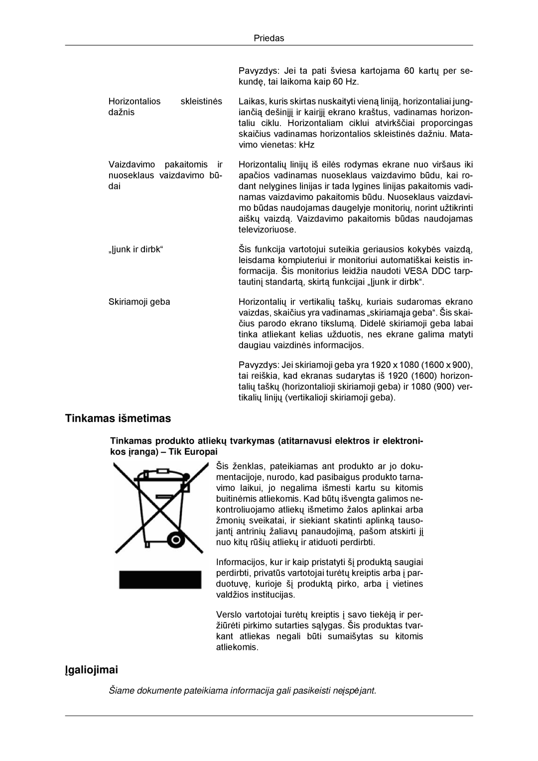 Samsung LS23EFHKFV/EN, LS22EFHKFU/EN manual Tinkamas išmetimas, Įgaliojimai 