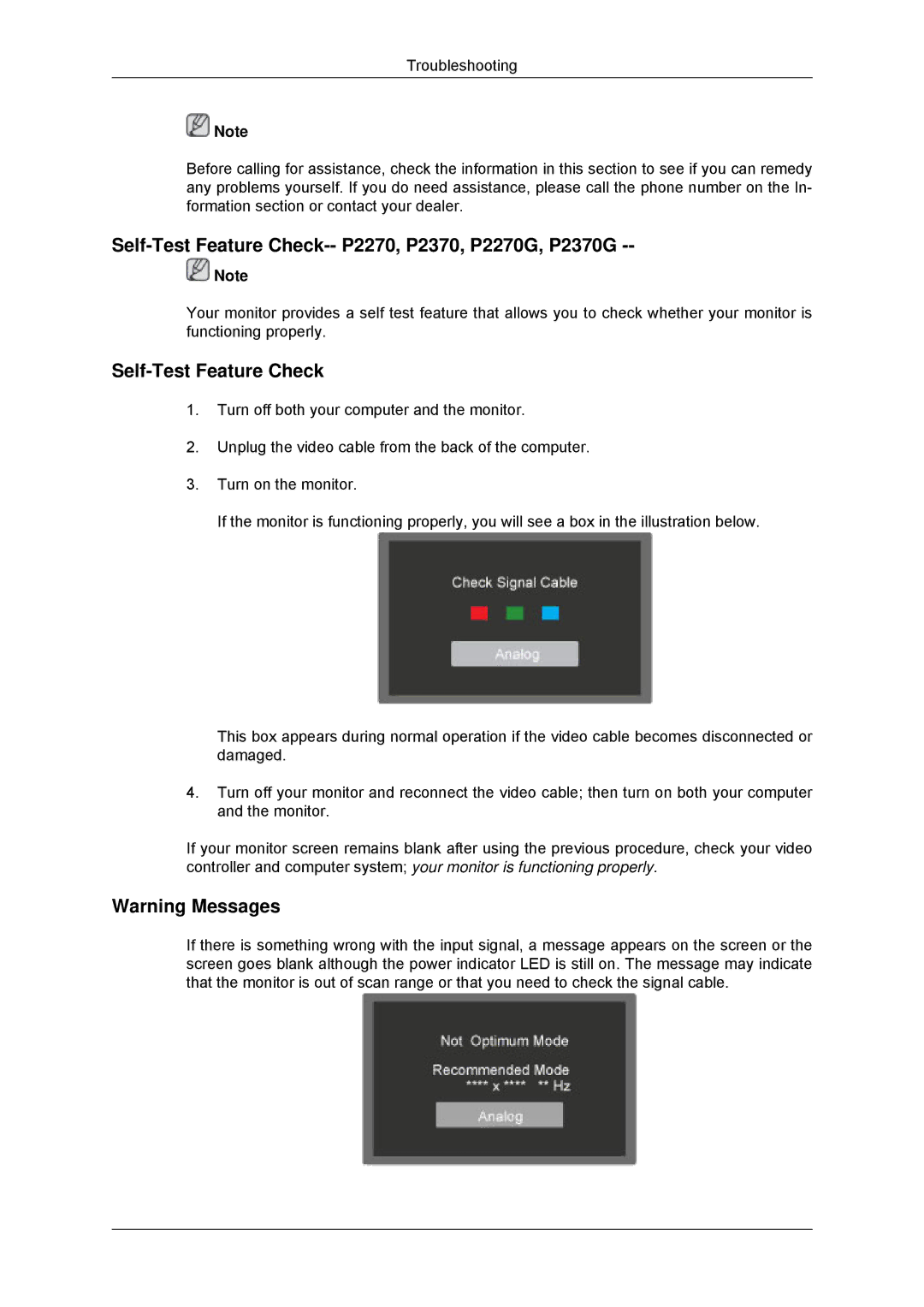 Samsung LS20EFHKFV/ZA, LS22EFHKFV/EN, LS20EFHKFV/EN, LS22EFHKFU/EN Self-Test Feature Check-- P2270, P2370, P2270G, P2370G 