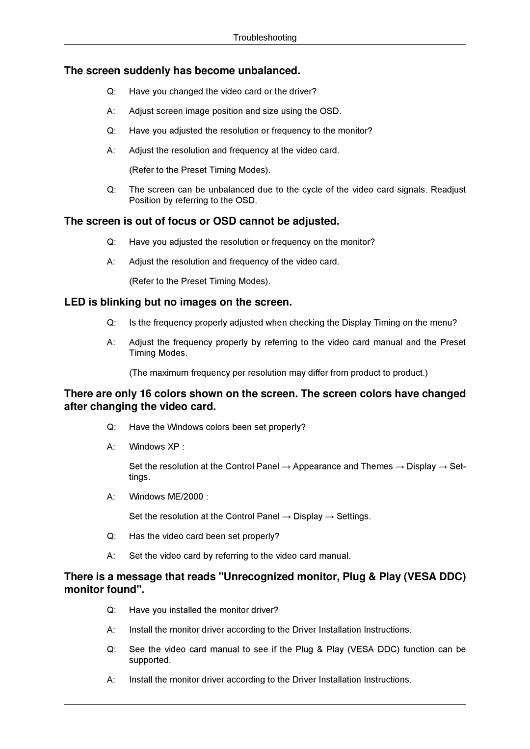 Samsung LS22EFHKFV/EN, LS20EFHKFV/EN, LS22EFHKFU/EN, LS23EFHKFV/EN, LS23EFHKFV/ZA manual Screen suddenly has become unbalanced 