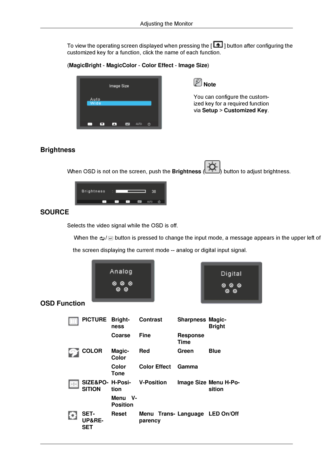 Samsung LS23EFHKFV/ZA, LS22EFHKFV/EN, LS20EFHKFV/EN, LS22EFHKFU/EN, LS23EFHKFV/EN, LS23EFHKF/ZN manual Brightness, OSD Function 