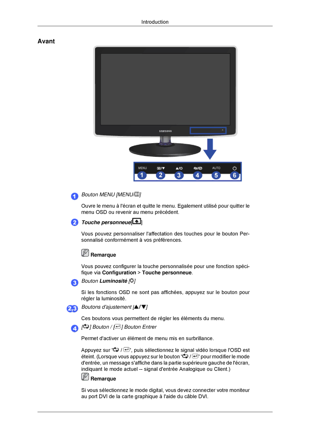 Samsung LS22EFHKFV/EN, LS20EFHKFV/EN, LS22EFHKFU/EN, LS23EFHKFV/EN manual Avant, Bouton Menu Menu 