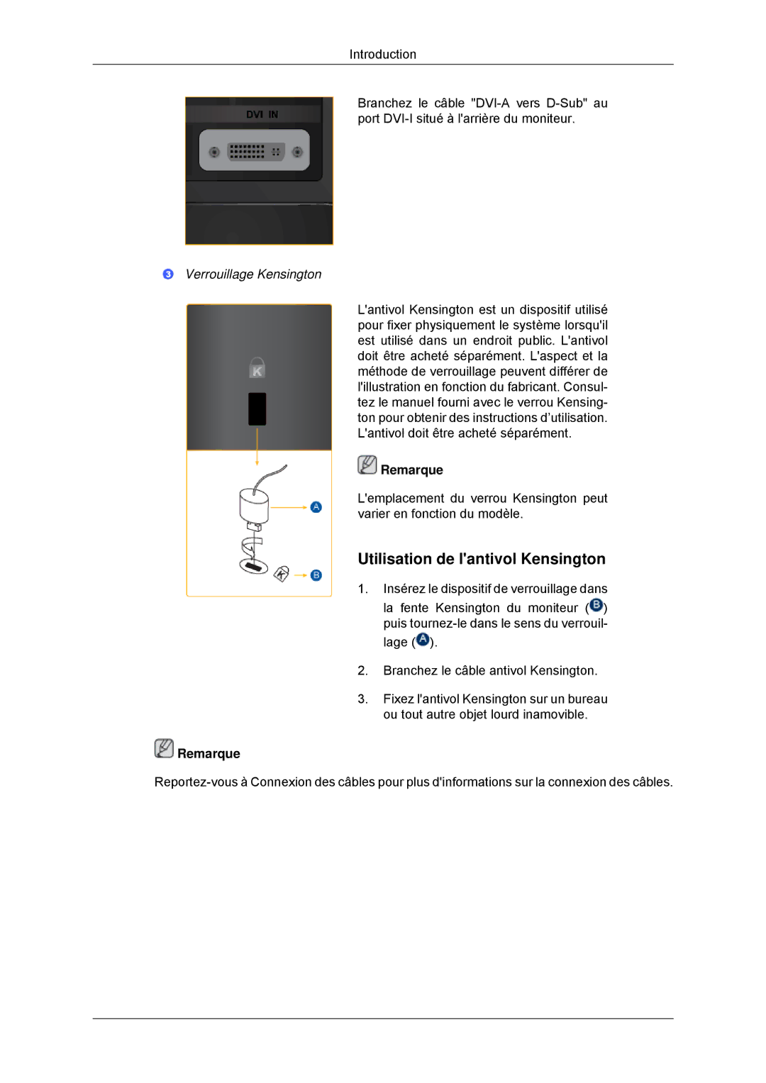 Samsung LS22EFHKFU/EN, LS22EFHKFV/EN, LS20EFHKFV/EN manual Utilisation de lantivol Kensington, Verrouillage Kensington 