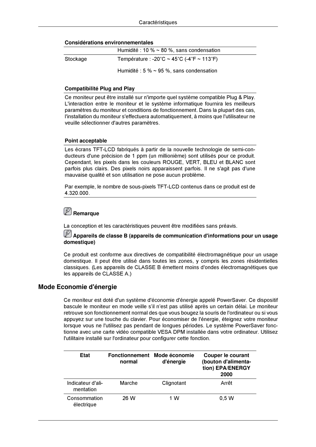 Samsung LS22EFHKFU/EN, LS22EFHKFV/EN, LS20EFHKFV/EN, LS23EFHKFV/EN manual Mode Economie dénergie 