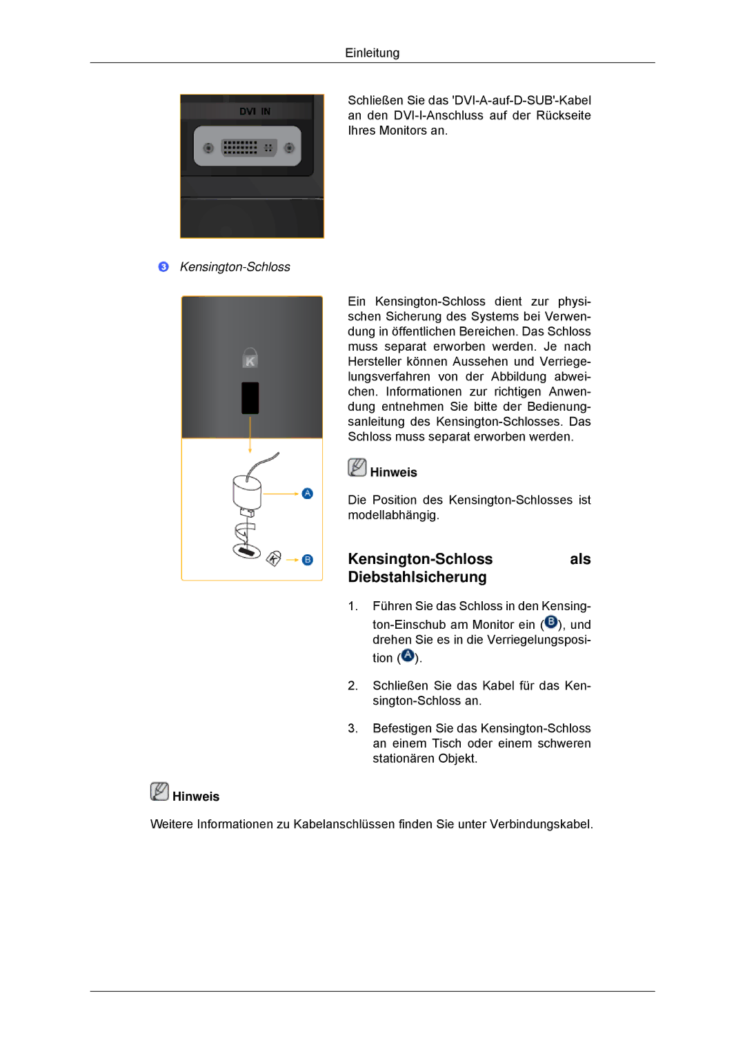 Samsung LS22EFHKFU/EN, LS22EFHKFV/EN, LS20EFHKFV/EN, LS23EFHKFV/EN manual Kensington-Schlossals Diebstahlsicherung 