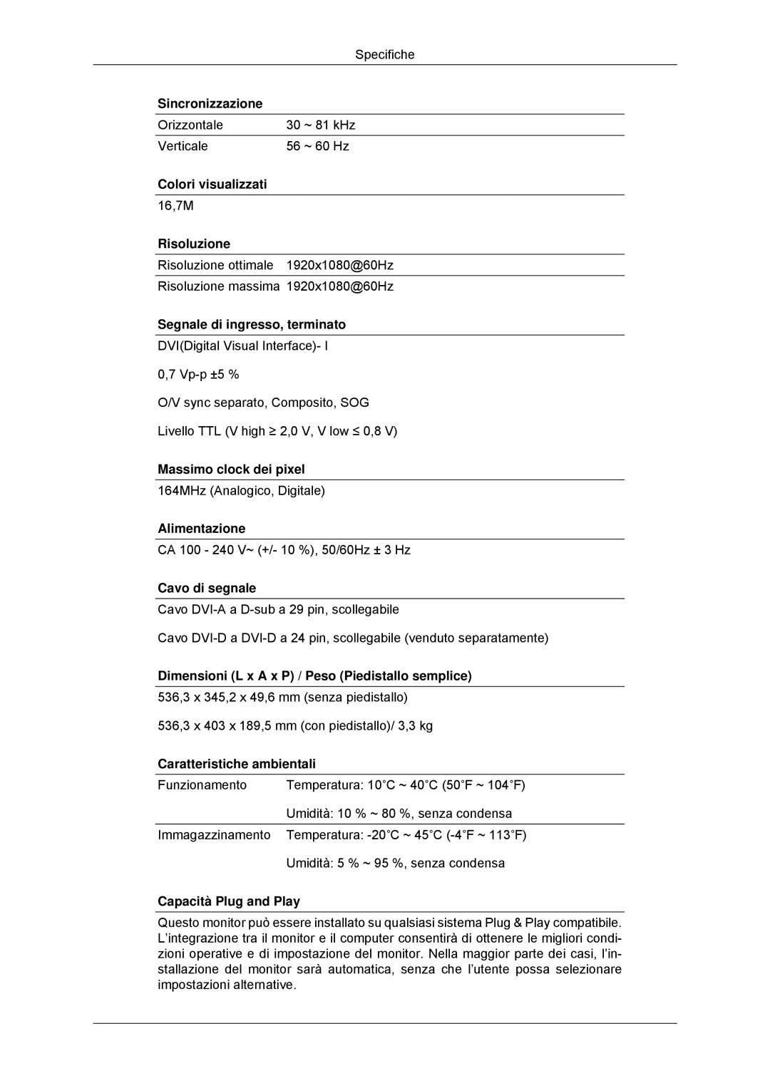 Samsung LS22EFHKFV/EN, LS20EFHKFV/EN, LS22EFHKFU/EN, LS23EFHKFV/EN manual 164MHz Analogico, Digitale 