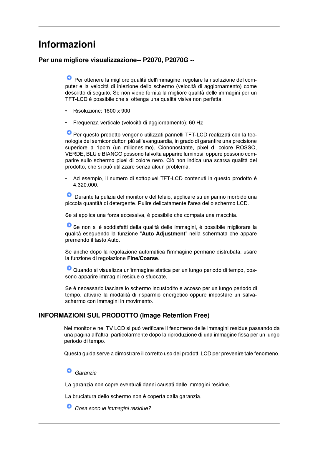 Samsung LS22EFHKFU/EN, LS22EFHKFV/EN, LS20EFHKFV/EN manual Informazioni, Per una migliore visualizzazione-- P2070, P2070G 