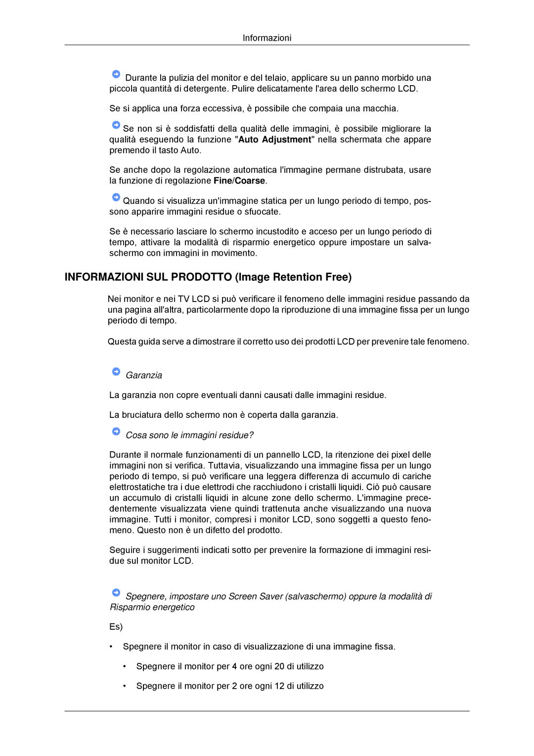 Samsung LS22EFHKFU/EN, LS22EFHKFV/EN, LS20EFHKFV/EN, LS23EFHKFV/EN manual Informazioni SUL Prodotto Image Retention Free 