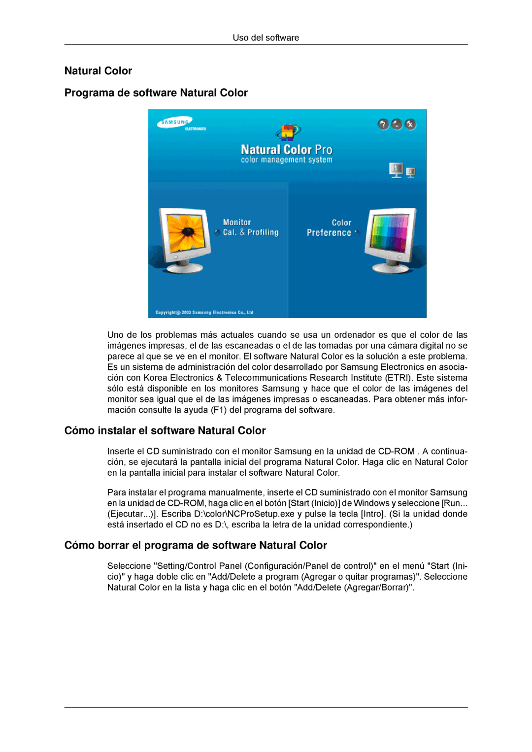 Samsung LS22EFHKFU/EN manual Natural Color Programa de software Natural Color, Cómo instalar el software Natural Color 