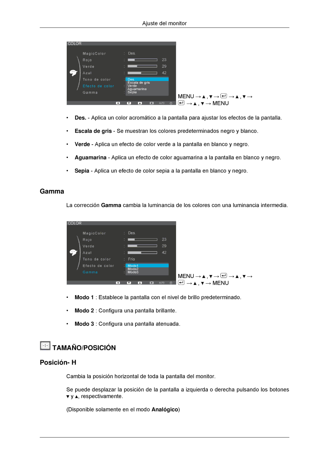 Samsung LS23EFHKFV/EN, LS22EFHKFV/EN, LS20EFHKFV/EN, LS22EFHKFU/EN manual Gamma, Posición- H 