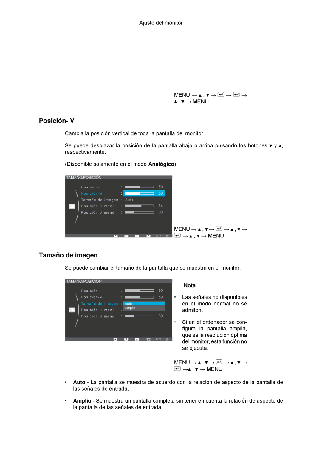 Samsung LS22EFHKFV/EN, LS20EFHKFV/EN, LS22EFHKFU/EN, LS23EFHKFV/EN manual Posición, Tamaño de imagen 