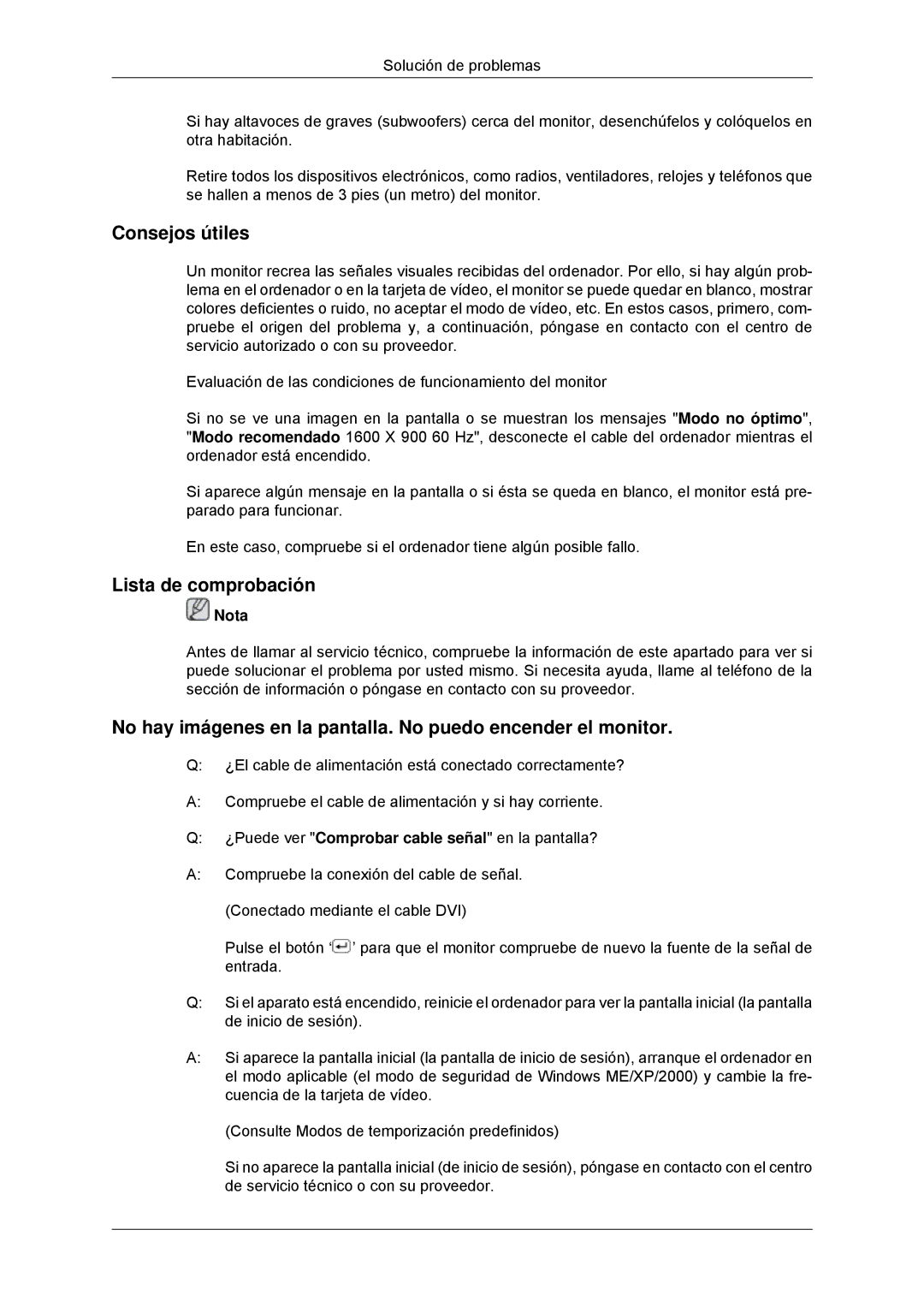 Samsung LS23EFHKFV/EN, LS22EFHKFV/EN, LS20EFHKFV/EN, LS22EFHKFU/EN manual Consejos útiles, Lista de comprobación 