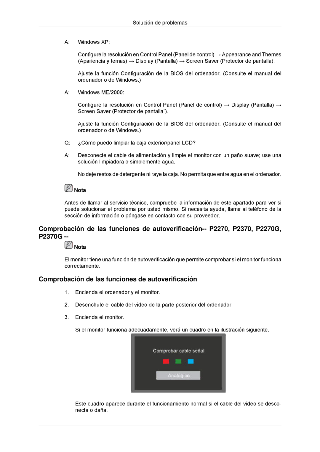 Samsung LS23EFHKFV/EN, LS22EFHKFV/EN, LS20EFHKFV/EN, LS22EFHKFU/EN manual Comprobación de las funciones de autoverificación 