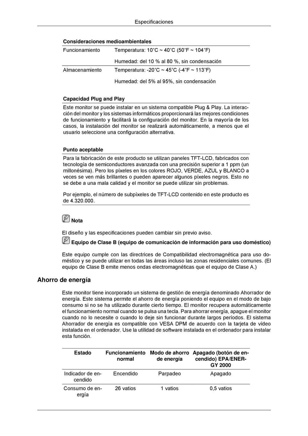 Samsung LS22EFHKFU/EN, LS22EFHKFV/EN, LS20EFHKFV/EN, LS23EFHKFV/EN manual Ahorro de energía 