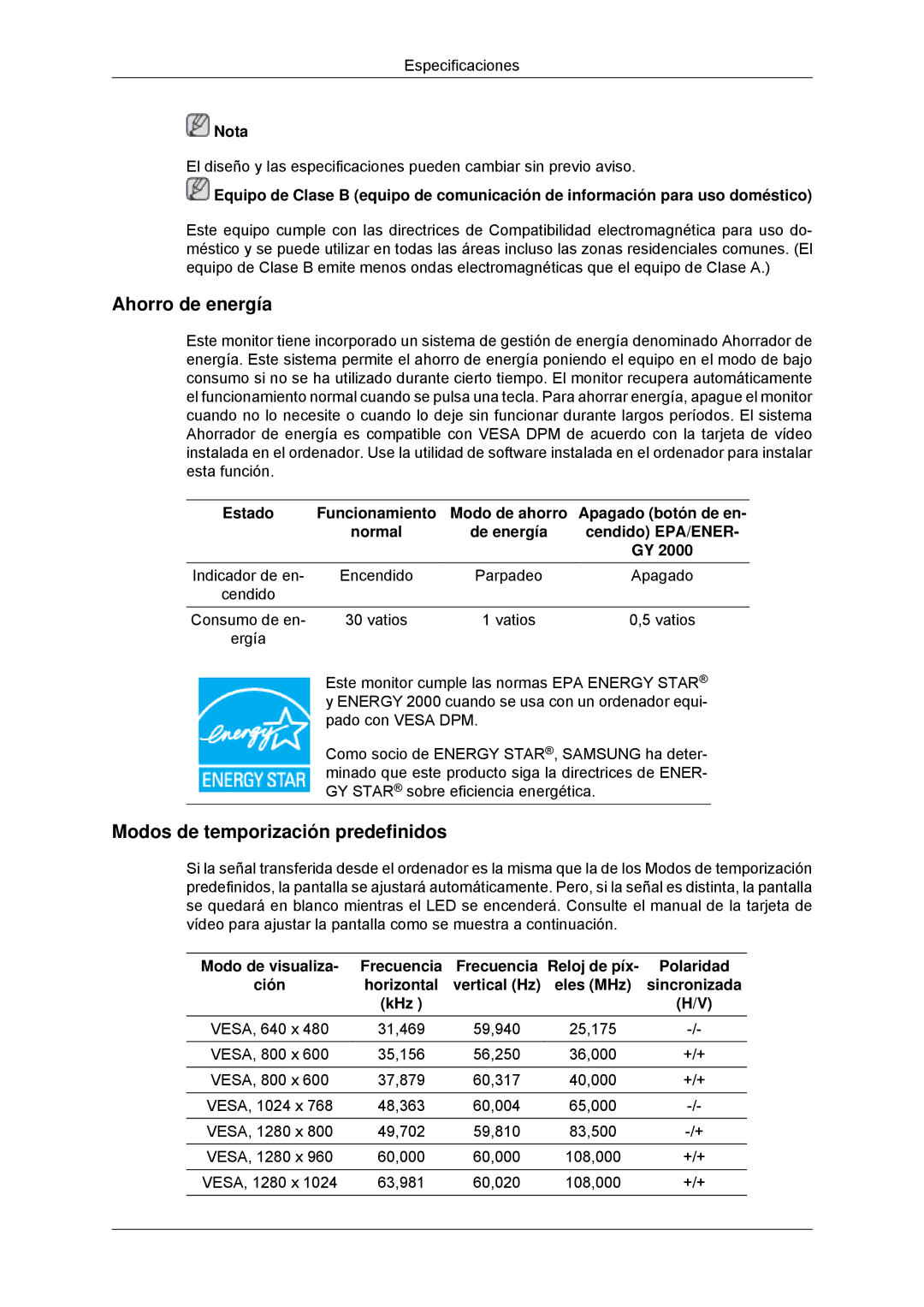 Samsung LS22EFHKFV/EN, LS20EFHKFV/EN, LS22EFHKFU/EN, LS23EFHKFV/EN manual Ahorro de energía 