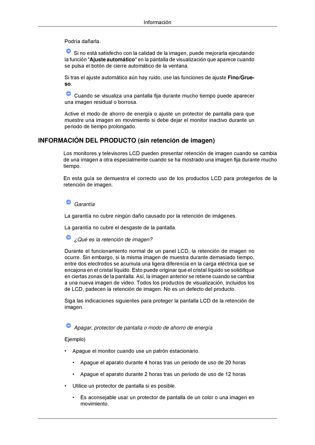 Samsung LS22EFHKFU/EN, LS22EFHKFV/EN, LS20EFHKFV/EN, LS23EFHKFV/EN manual Información DEL Producto sin retención de imagen 