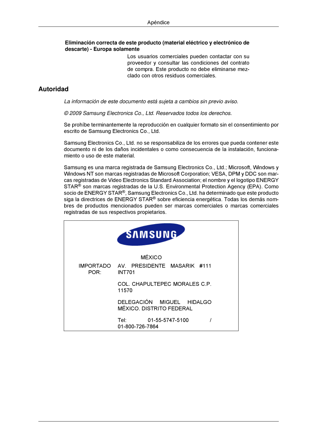 Samsung LS22EFHKFU/EN, LS22EFHKFV/EN, LS20EFHKFV/EN, LS23EFHKFV/EN manual Autoridad 