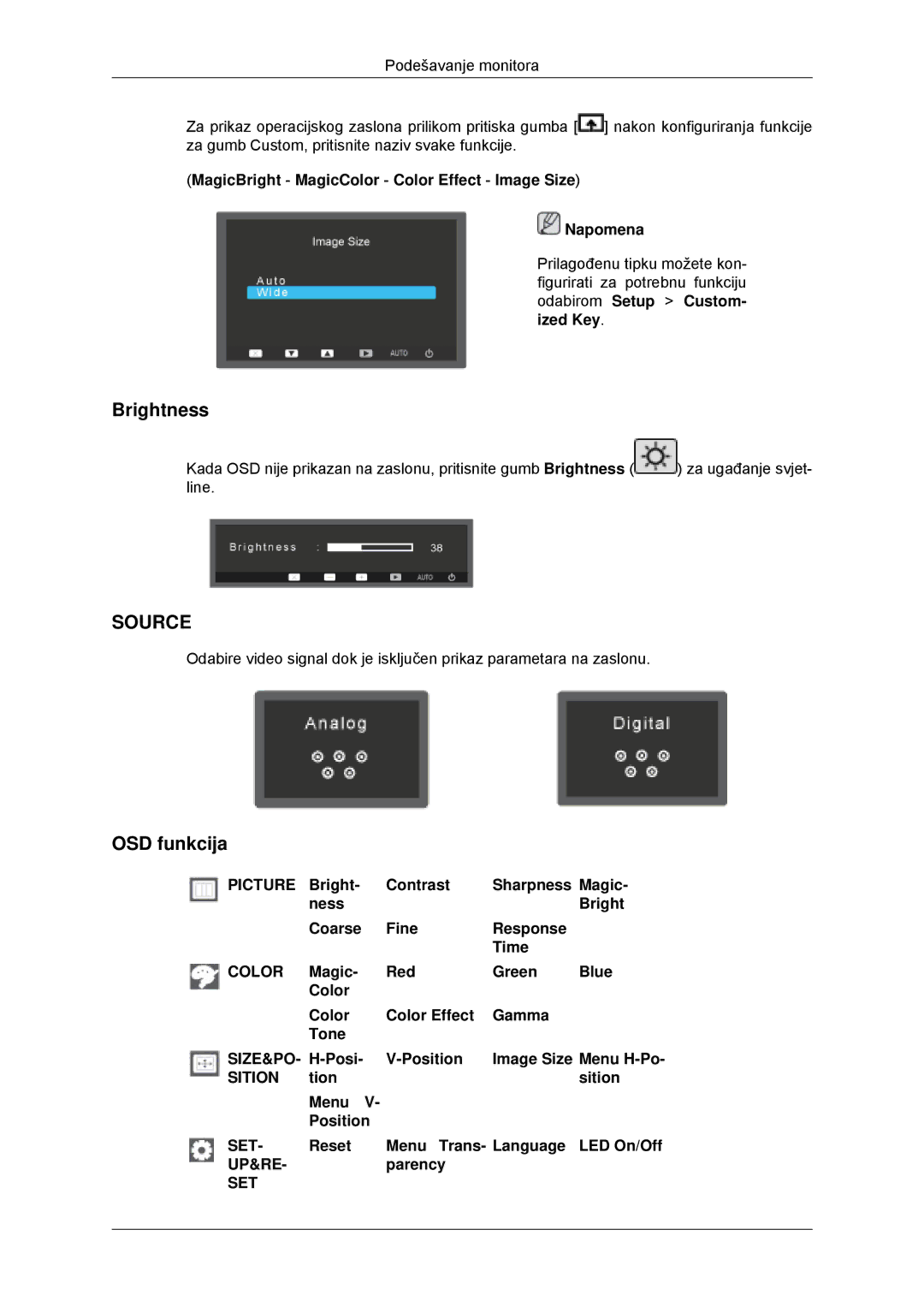 Samsung LS22EFHKFV/EN, LS20EFHKFV/EN, LS22EFHKFU/EN, LS23EFHKFV/EN manual Brightness, OSD funkcija 