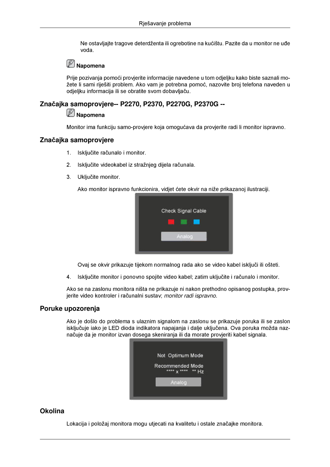 Samsung LS23EFHKFV/EN, LS22EFHKFV/EN, LS20EFHKFV/EN, LS22EFHKFU/EN manual Značajka samoprovjere-- P2270, P2370, P2270G, P2370G 