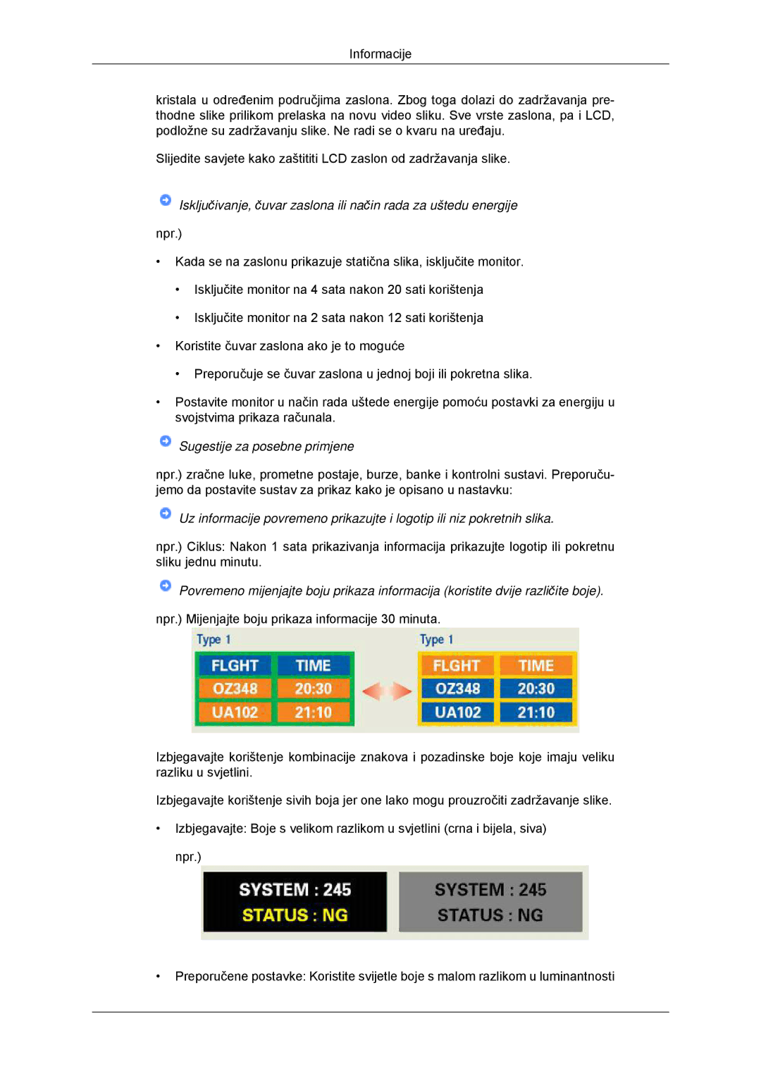 Samsung LS23EFHKFV/EN, LS22EFHKFV/EN, LS20EFHKFV/EN, LS22EFHKFU/EN manual Sugestije za posebne primjene 