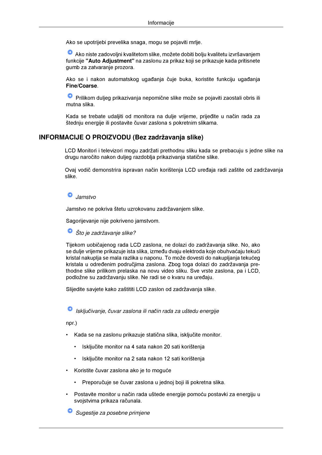 Samsung LS22EFHKFU/EN, LS22EFHKFV/EN, LS20EFHKFV/EN, LS23EFHKFV/EN manual Informacije O Proizvodu Bez zadržavanja slike 