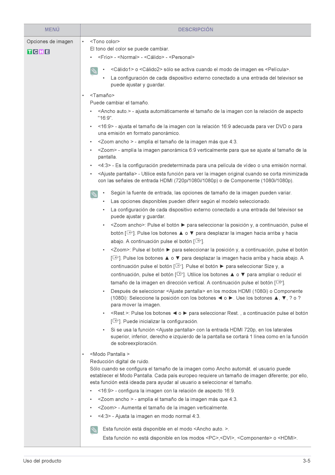 Samsung LS22EFHKFV/EN De sobreexploración, Modo Pantalla, Reducción digital de ruido, Ajusta la imagen en modo normal 