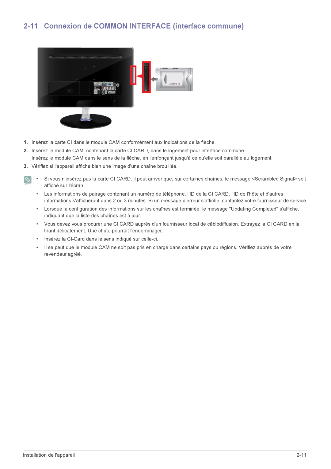 Samsung LS23EFHKFV/EN, LS22EFHKFV/EN, LS22EFHKFU/EN, LS23EMDKU/EN manual Connexion de Common Interface interface commune 