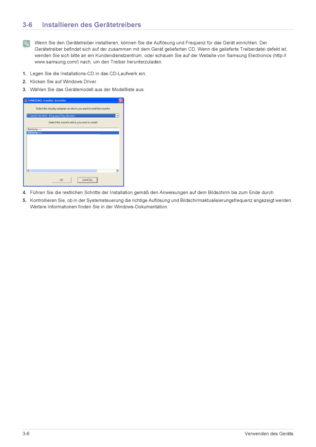 Samsung LS22EFHKFV/EN, LS22EFHKFU/EN, LS23EMDKU/EN, LS23EFHKFV/EN manual Installieren des Gerätetreibers 