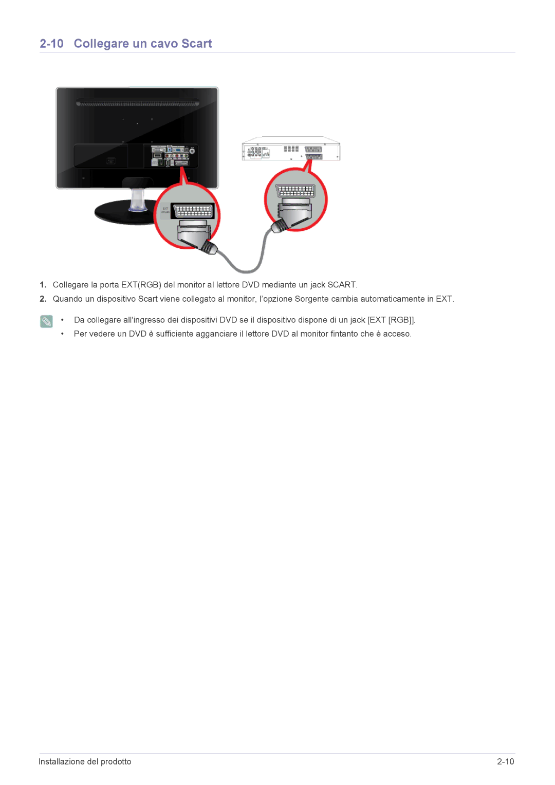 Samsung LS23EMDKU/EN, LS22EFHKFV/EN, LS22EFHKFU/EN, LS23EFHKFV/EN manual Collegare un cavo Scart 