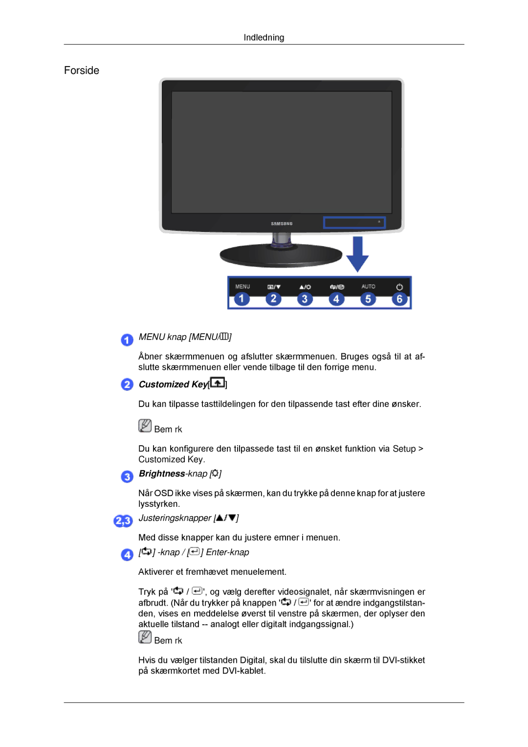 Samsung LS22EFHKFV/EN, LS23EFHKFV/EN manual Forside, Menu knap Menu 