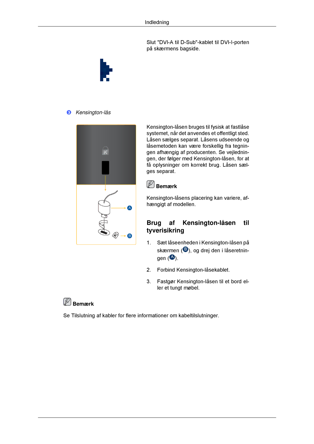 Samsung LS22EFHKFV/EN, LS23EFHKFV/EN manual Brug af Kensington-låsen til tyverisikring 