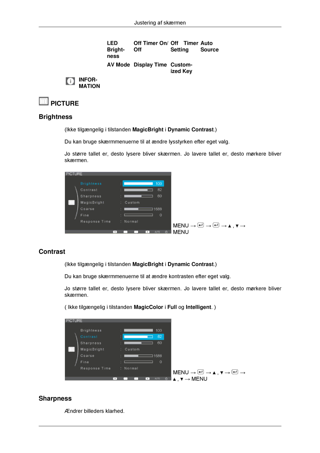 Samsung LS23EFHKFV/EN, LS22EFHKFV/EN manual Contrast, Sharpness, Off Timer On/ Off Timer Auto 