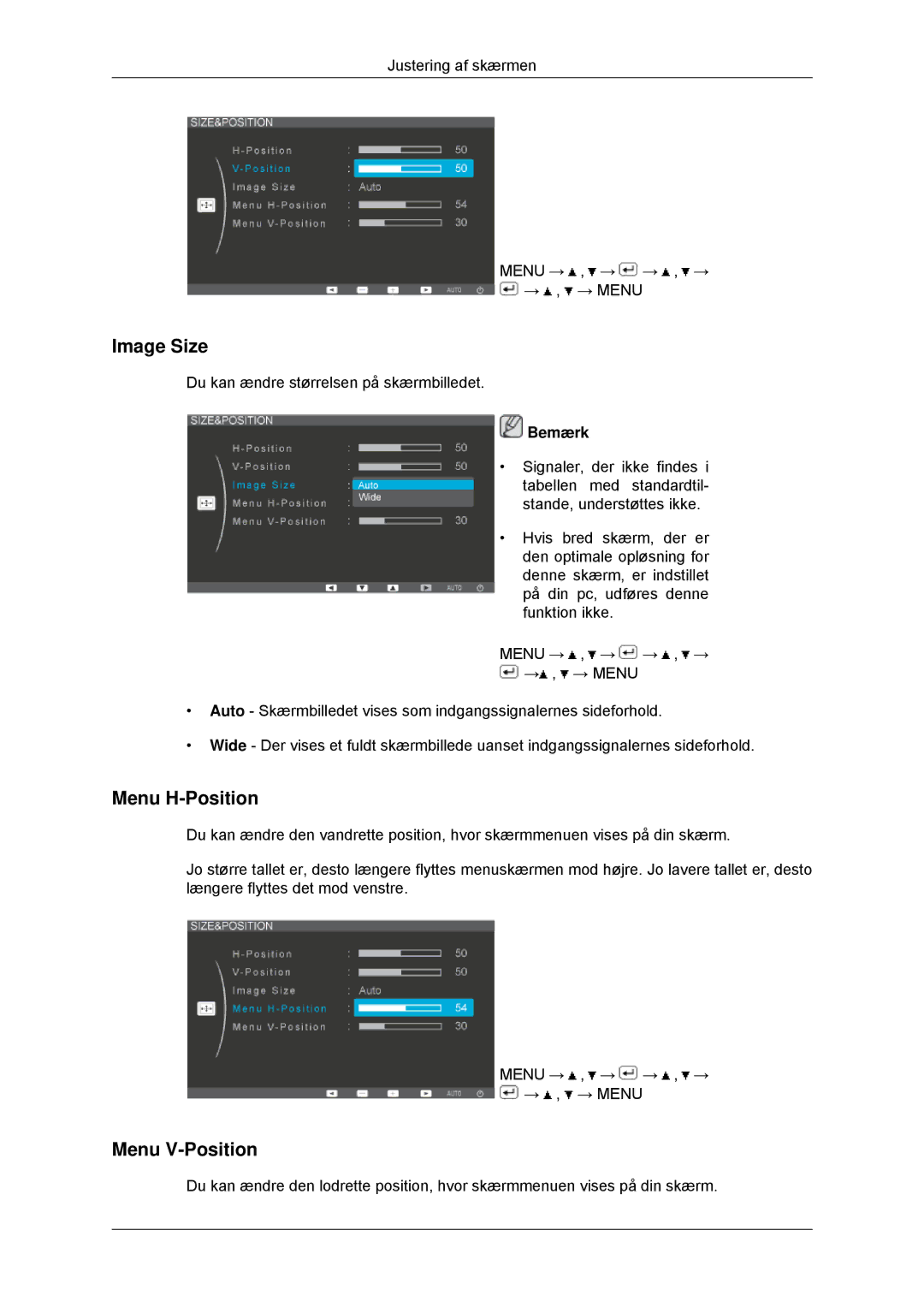 Samsung LS22EFHKFV/EN, LS23EFHKFV/EN manual Image Size, Menu H-Position, Menu V-Position 