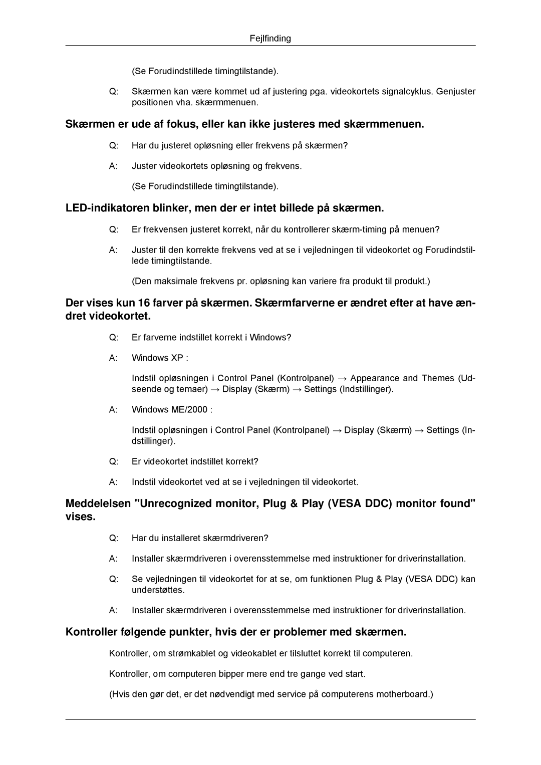 Samsung LS23EFHKFV/EN, LS22EFHKFV/EN manual LED-indikatoren blinker, men der er intet billede på skærmen 