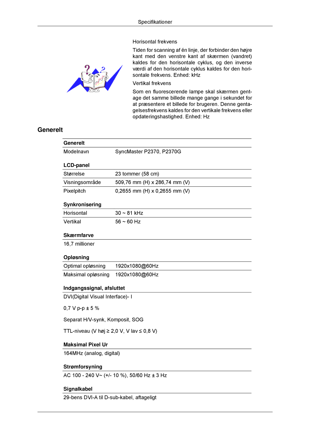 Samsung LS22EFHKFV/EN, LS23EFHKFV/EN manual Modelnavn SyncMaster P2370, P2370G 