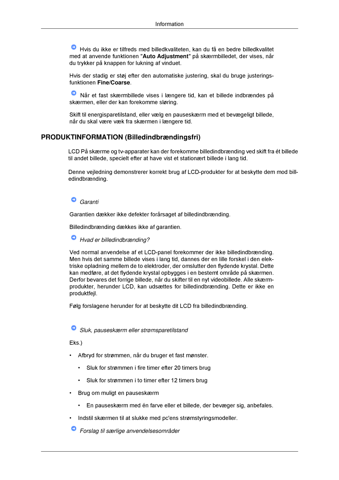 Samsung LS23EFHKFV/EN, LS22EFHKFV/EN manual Produktinformation Billedindbrændingsfri 