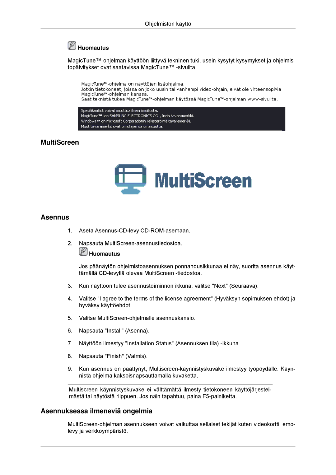 Samsung LS22EFHKFV/EN, LS23EFHKFV/EN manual MultiScreen Asennus 