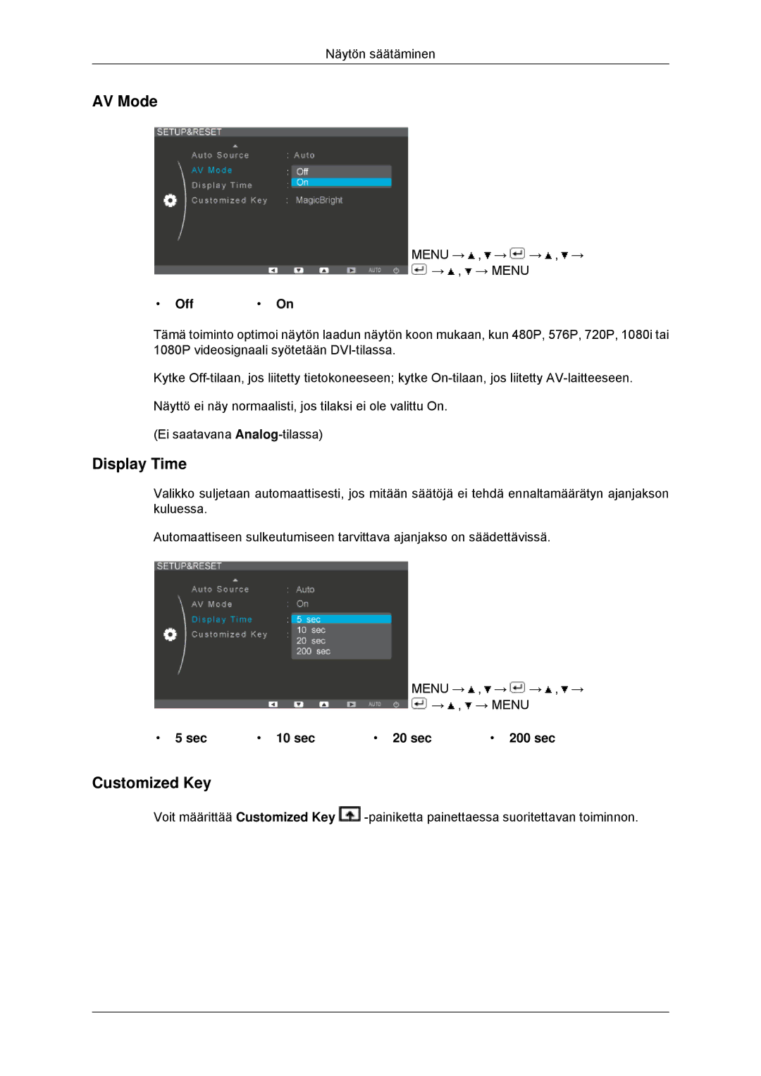 Samsung LS23EFHKFV/EN, LS22EFHKFV/EN manual AV Mode, Display Time, Sec 10 sec 20 sec 200 sec 