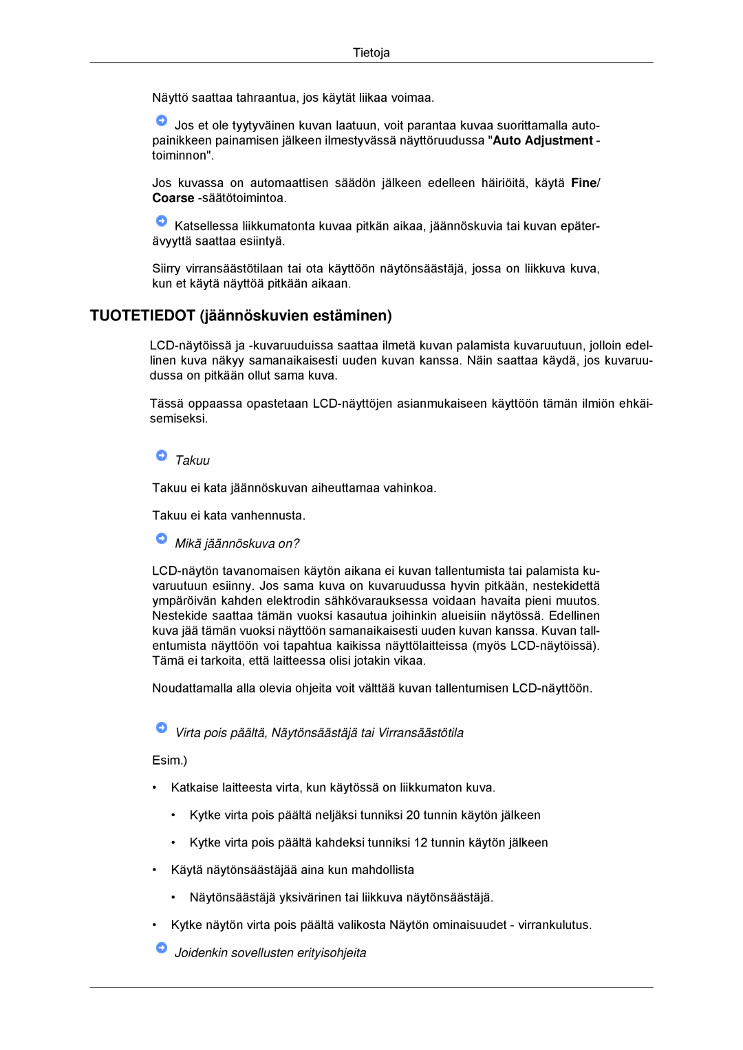 Samsung LS23EFHKFV/EN, LS22EFHKFV/EN manual Tuotetiedot jäännöskuvien estäminen 