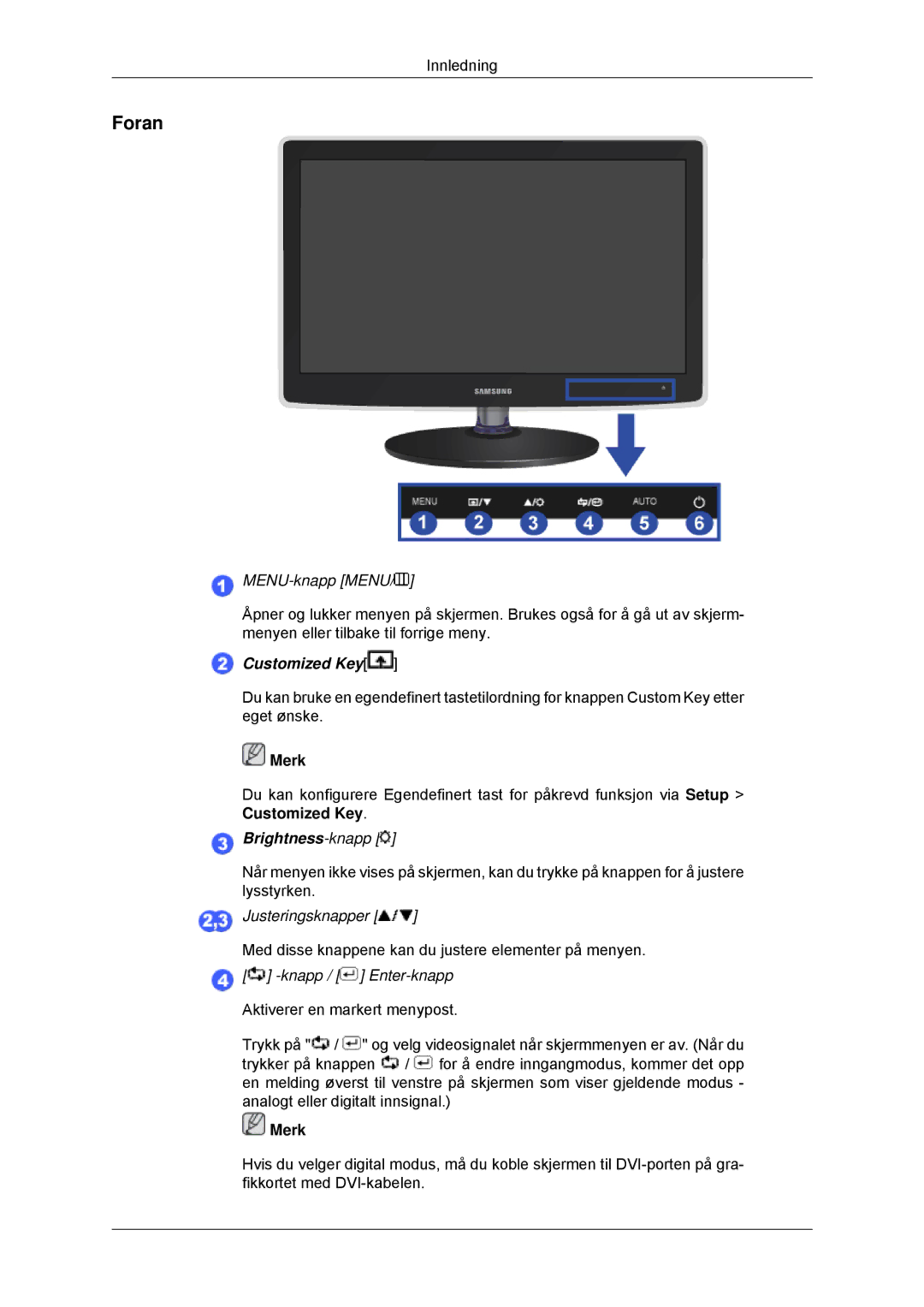 Samsung LS22EFHKFV/EN, LS23EFHKFV/EN manual Foran, MENU-knapp Menu 